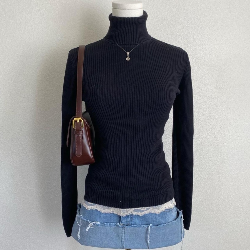 Vintage Y2K INC International Concepts Black Ribbed Turtleneck Sweater